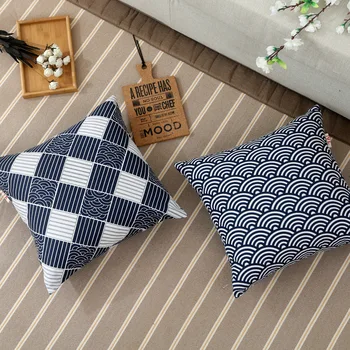 40/45/55CM Japonų stiliaus mėlyna balta geometrinis medvilnės skalbiniai pagalvėlė padengti dekoratyvinių retro užvalkalas sofos pagalvę padengti backerst