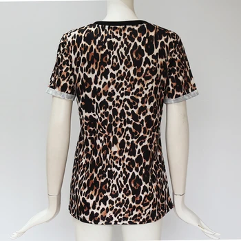 Moterų Vasaros marškinėliai 2019 Mados Leopard Marškinėliai trumpomis Rankovėmis Atsitiktinis Viršūnes Trišakiai Plius Dydžio Seksualus marškinėliai