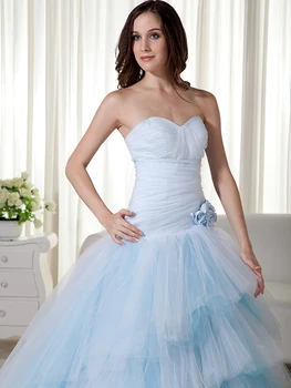 Naujas Kamuolys Suknelė Šviesiai Mėlyna Spalvingas Vestuvių Suknelės, Brangioji Sumažėjo Juosmens Ilgai Tiulio Ne Baltos Vestuvinės Suknelės Derliaus