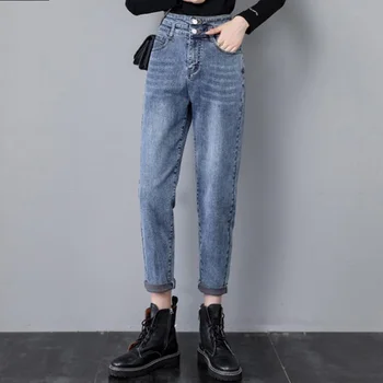 Aukštos Juosmens Džinsai Moterims Plati Koja Pants Plus Size Harajuku Korėjos Elegantiškos Moters Prarasti Atsitiktinis Derliaus Ilgos Kelnės Streetwear Apačioje