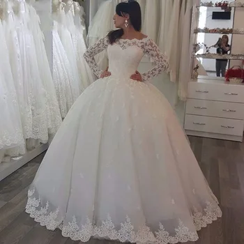 Vestido de casamento Profesinės užsakymą Elegantiškas intelektinės Nėrinių Suknelės Tiulio Valymo Traukinio Valtis Kaklo bridal Vestuvinė Suknelė