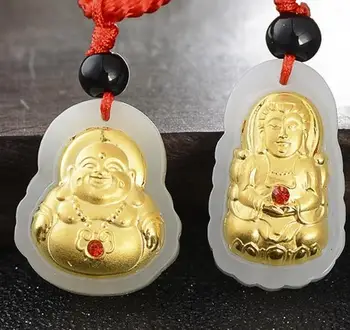 Aukso inkrustacijos jade pakabukas, aukso inkrustacijos ir jade aukso inkrustacijos jade Guanyin Budos (jade pendantJ03#