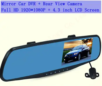 1080P HD 170 Laipsnių F8C 4.3 Colių Stovėjimo išoriniai galinio vaizdo Veidrodėliai TFT Dual Lens Car DVR Brūkšnys Fotoaparato Vaizdo įrašymo 4 užsakymus