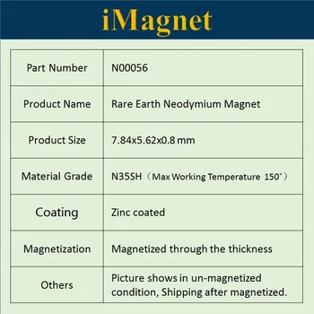 IMagnet 20 vnt Super Stiprus Blokas Retųjų Žemių Neodimio Magnetas,7.84x5.62x0.8mm,Cinkas padengtas,N35SH Magnetas šaldytuvas