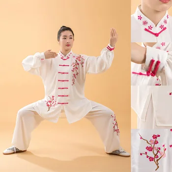 Chi Vienodas Suaugusiųjų Kovos Menų Drabužius Ilgomis Rankovėmis Siuvinėjimo Taekwondo Kungfu Kostiumas Kinų Stiliaus Rytą Naudotis Kostiumai