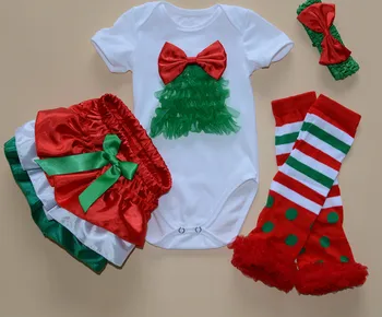 Nauji Kūdikių Mergaičių romper +Pražysti PP kelnės+plaukų juosta+Dryžuotas kojų šilčiau 4pcs/set Bamblys Naujagimių Kalėdų dovanos Vaikams Komplektai