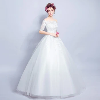 2019 naują atvykimo akcijų Nėščių moterų plius dydis vestuvių suknelė Kamuolys suknelė vestuvių suknelės grindų ilgis nėrinių individualų vaiskiai balta