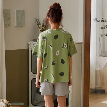 Žalia Sleepwear Rinkiniai Moterims Mielas Modelio Pižama, 100 %Medvilnės Trumpos Namų Drabužiai Karšto Pardavimo Apatiniai Pijamas