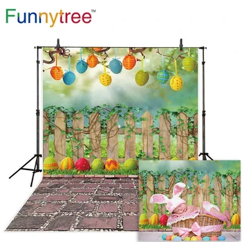 Funnytree linksmų Velykų nuotrauka fone kiaušiniai tvora plytų pavasario bokeh švęsti fone fotosesiją studijoje, photocall photophone