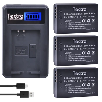 Tectra 3Pcs LP-E12 LPE12 Kamera Bateria + LCD USB Kroviklis skirtas Canon M 100D Kiss X7 Rebel SL1 EOS DSLR M10