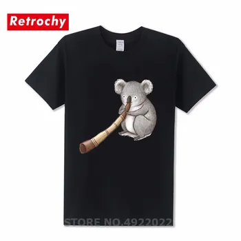 Mielas Koala Žaisti Didgeridoo Print T-Shirt Vasaros Vyrų T-shirt Juokinga Muzikos instrumentas Mėgėjams Meno Atsitiktinis Tees Cool Berniukas Viršūnės