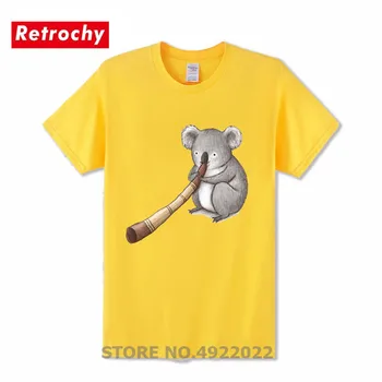 Mielas Koala Žaisti Didgeridoo Print T-Shirt Vasaros Vyrų T-shirt Juokinga Muzikos instrumentas Mėgėjams Meno Atsitiktinis Tees Cool Berniukas Viršūnės