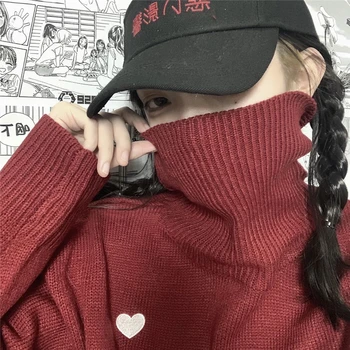 Korėjos apie Harajuku stilius bf meilė širdies siuvinėjimo laisvi megztiniai megztinis golfo džemperis moterims