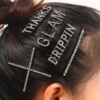 Mados Kristalų Žodis Plaukų Smeigtukai Cirkonio Plaukų Clips Moterų Raidžių Plaukų Pin Moterų Plaukų Aksesuarai Kristalų Plaukų Įrašą