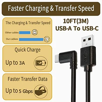 10Ft USB C Kabelio Quest Link Cable Didelės Spartos Duomenų Perdavimas & Greito Įkrovimo Kabelis Suderinamas(Juoda)