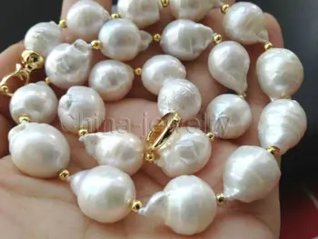 18 colių klasikinis 10-11mm gamtos baroko freshwate dirbtiniu būdu išauginti perlai white pearl karoliai