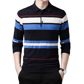 Ilgomis rankovėmis vyriški T-Shirt naujo stiliaus dryžuotas Megztinis paprasta verslo atsitiktinis vilnos, plonas, žemiausią megztinis