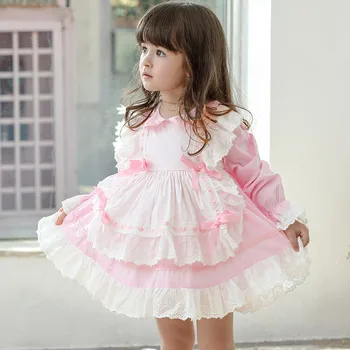 Boutique Kūdikių Mergaičių Suknelė 2020 M. Vasarą Ispanijos Teismas Stiliaus Bamblys Ilgomis Rankovėmis Medvilnės Nėriniai Drabužius Vaikas Princesė Aukštos Kokybės