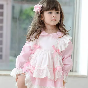 Boutique Kūdikių Mergaičių Suknelė 2020 M. Vasarą Ispanijos Teismas Stiliaus Bamblys Ilgomis Rankovėmis Medvilnės Nėriniai Drabužius Vaikas Princesė Aukštos Kokybės