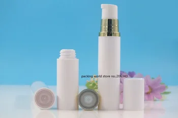 10 ML balto plastiko beoriu buteliukas su aukso/sidabro siurblys baltas dangtelis, skirtas losjonas/emulsija/serumo/akių esmė odos priežiūros kosmetikos pakuotės