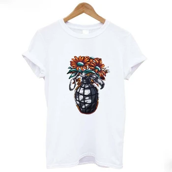 Bomba gėlių grafinis juokingi marškinėliai moterims negabaritinių vasaros viršūnes tee hipster streetwear estetinės marškinėlius moterims drabužių harajuku