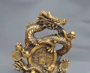 Vestuvių dekoravimas kinijos fengshui žalvario yuanbao pinigų monetos dragon žvėris žaisti granulių pasisekė statula