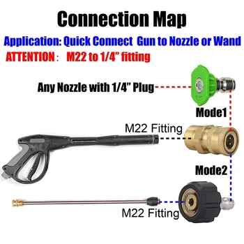 Slėgio Plovimo Adapteris Nustatyti M22 1/4 Colio Greitai Prisijungti Rinkinys, M22 kaip 14mm 1/4 Colio Greitai Prisijungti Rinkinys