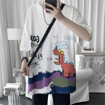Dinozaurą T-shirt Vasaros Negabaritinių marškinėliai Medvilnės Animacinių filmų Pusė Rankovių Viršūnes Prarasti Japonija T-Shirt Kawaii Amino Tshirts Streetwear