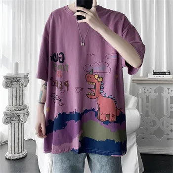 Dinozaurą T-shirt Vasaros Negabaritinių marškinėliai Medvilnės Animacinių filmų Pusė Rankovių Viršūnes Prarasti Japonija T-Shirt Kawaii Amino Tshirts Streetwear