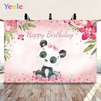 Yeele Fone Rekvizitai Laimingas Gimtadienio Dekoro Panda Gėlių Fone, Photocall Fotografija, Fotostudija Dekoro Individualų