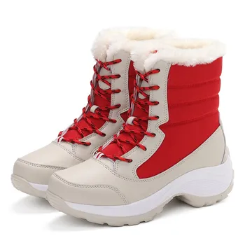 Moterų batai ne slydimo atsparus vandeniui žiemos kulkšnies sniego batai moterims platforma žiemos batai, kailio pliušinis botas mujer didelis didelis dydis 41 42