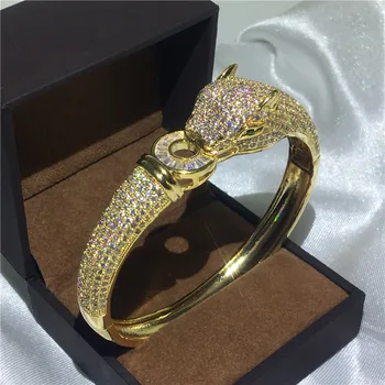 Choucong Leopard Stiliaus apyrankę 400pcs AAAAA kubinis cirkonis Geltonos Aukso Užpildyti Dalyvavimo bangle moterų vestuvių accessaries