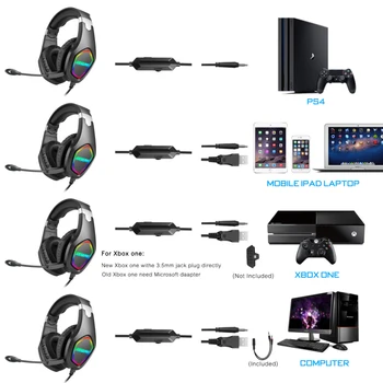 Stereo LED Gaming Ausinės PS Laptop, Per Ausies Gamer Ausinės Su Mic Triukšmo slopinimo PC Kompiuterį, Telefoną, Planšetinį