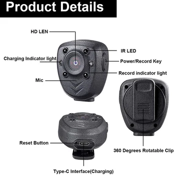 Mini Kūno Kamera HD1080P Vaizdo įrašymo Built-in 32GB Atminties Kortelę,Policijos Kamera su Naktinio Matymo,Kišenėje Įrašą, Namų, Automobilių