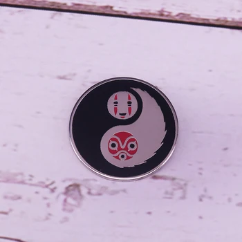 Princess Mononoke ir Jokių veido yin yang atlapas pin Ghibli 