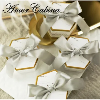 30pcs Kūrybos marmuro vestuvių saldainių dėžutė pilka juostele popieriaus už maišą šokolado dėžutė baby shower dovanų dėžutėje šalies prekių