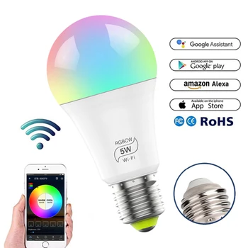 Pritemdomi 5W E27 WiFi Smart Lemputės, LED Lempos App 