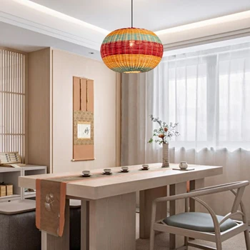 Šiuolaikiniai Dažai Rotango šviestuvais, Lempomis kambarį apdaila žibintai Pietryčių Azijoje Rankomis austi Bambuko Pakabukas Šviesos virtuvė