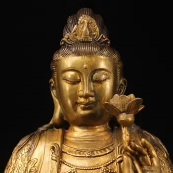 Vestuvių Dekoravimas 15 Tibeto Surinkimo Gryno vario rankų darbo Paauksuota aukso Avalokiteśvara Budos statula Guanyin Buda Avalokitasvara