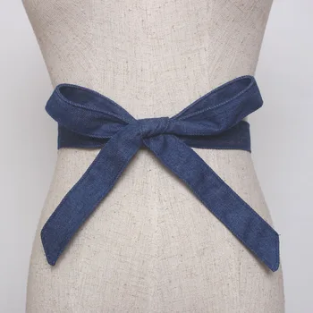 Europos ir Amerikos mados plataus juosmens virvę džinsinio paprastas juostelės kaklaraištis lankas laukinių apdailos suknelė marškinėliai diržas