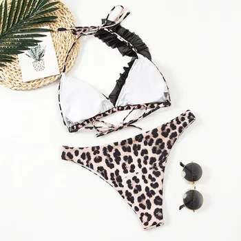 Leopard Bikini Tvarstis Pynimas Maudymosi Kostiumėlį Push Up Maudymosi Kostiumėliai Moterims Spausdinti Biquini Feminino 2020 M. Maudymosi Kostiumą, Juodos Spalvos Nėriniai Bikini Komplektas