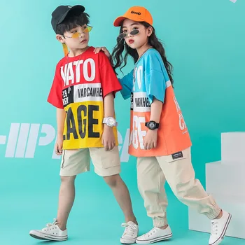 Vaikų Pramoginių Šokių Drabužių Street Wear Hip-Hop Šokio Kostiumai Mergaitėms Berniukai Džiazo Marškinėliai Kelnės Šokių Konkursas Kostiumai